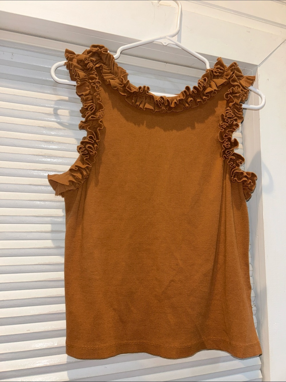 Porridge Clothing Ruffled Tank | Caramel Color | Size L